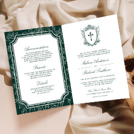Convite Victorian Emerald Green Catholic QR Code Wedding