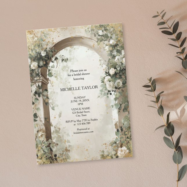 Convite Victorian Enchanted Garden Elegant Floral Bridal (victorian enchanted garden with white roses arch, bridal shower invitation)