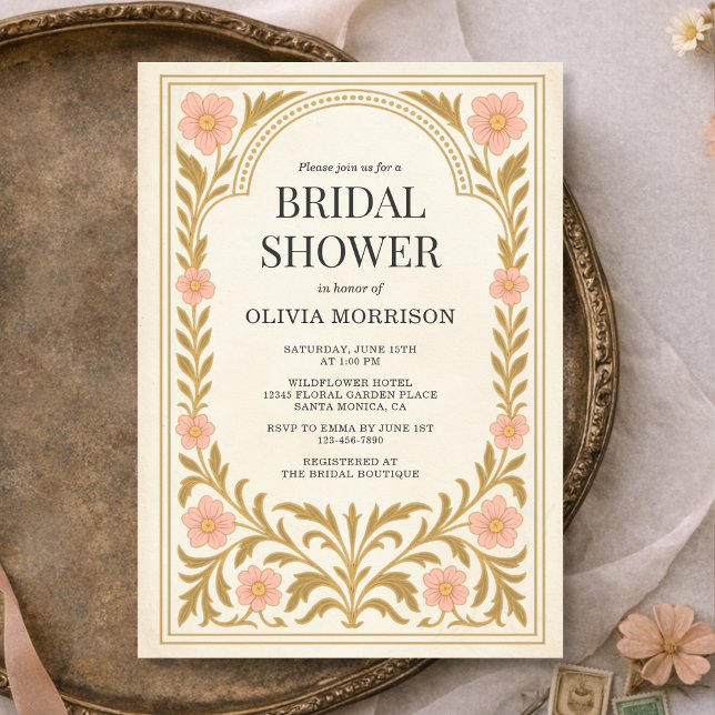 Convite Victorian Floral Art Nouveau Bridal Shower (Criador carregado)
