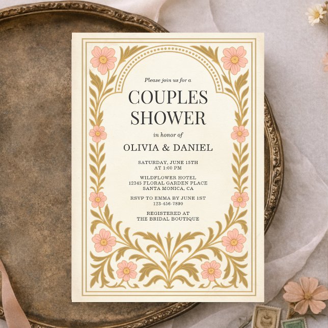 Convite Victorian Floral Art Nouveau Couples Shower (Criador carregado)