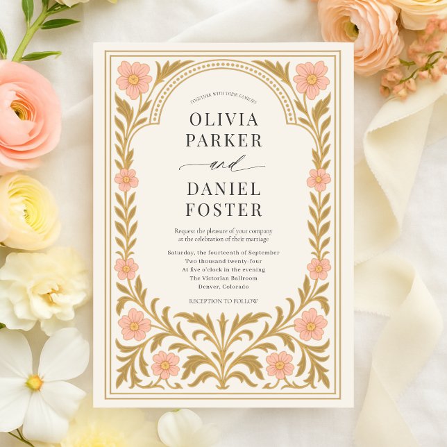 Convite Victorian Floral Art Nouveau Wedding (Criador carregado)