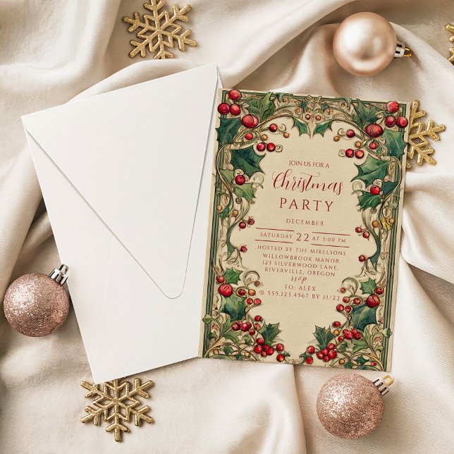 Convite Victorian Holly & Berry Christmas (Criador carregado)