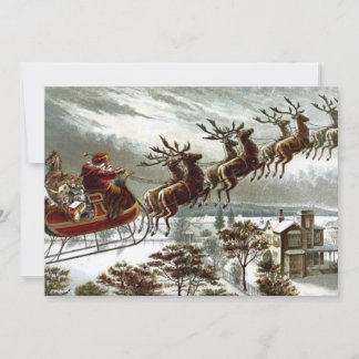 Convite Victorian Santa Claus Reindeer e Sleigh