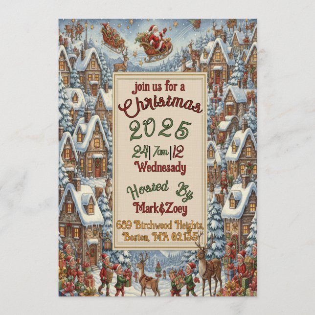 Convite Victorian Watercolor Santa Christmas Collection (Frente)