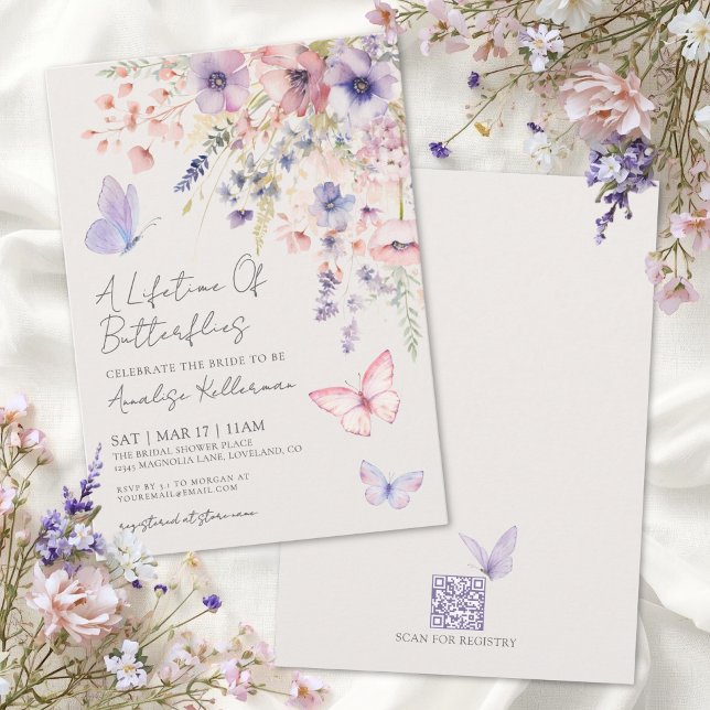 Convite Vida das Borboletas Chá de Noiva das Flores Silves (Butterfly Wildflower Bridal Shower Invitation)