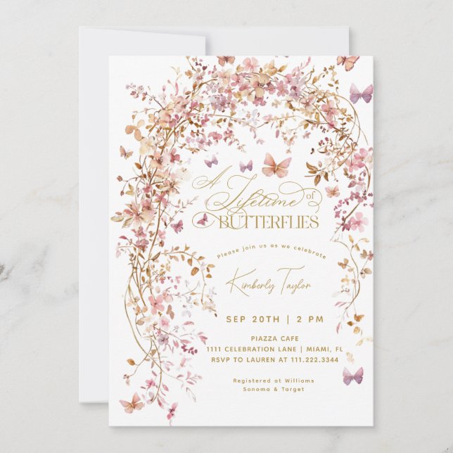 Convite Vida das borboletas Chás de panela Flores selvagen (Frente)