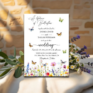 Convite Vida das Borboletas Flores Selvagens Casamento