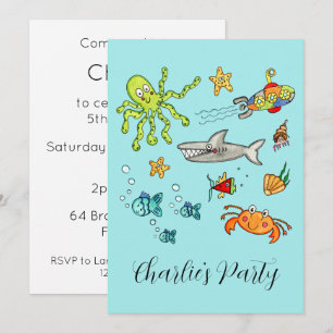 Convite Vida Marinha Personalizada Sob o Mar