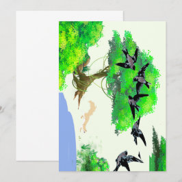 Convite Vida na Floresta primavera com Aves e Esquilo - Na
