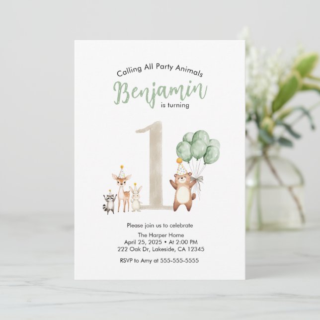 Convite Vida selvagem fofa Bosque Chamando Todos os Animai (Em pé/Frente)