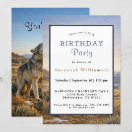 Convite Vida Selvagem Uivando Lobo Cinzento Aniversário