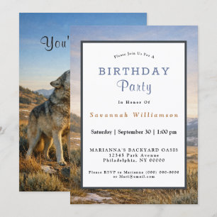 Convite Vida Selvagem Uivando Lobo Cinzento Aniversário