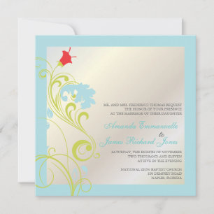 Convite Videira ornamental/azul aqua/verde/cinza