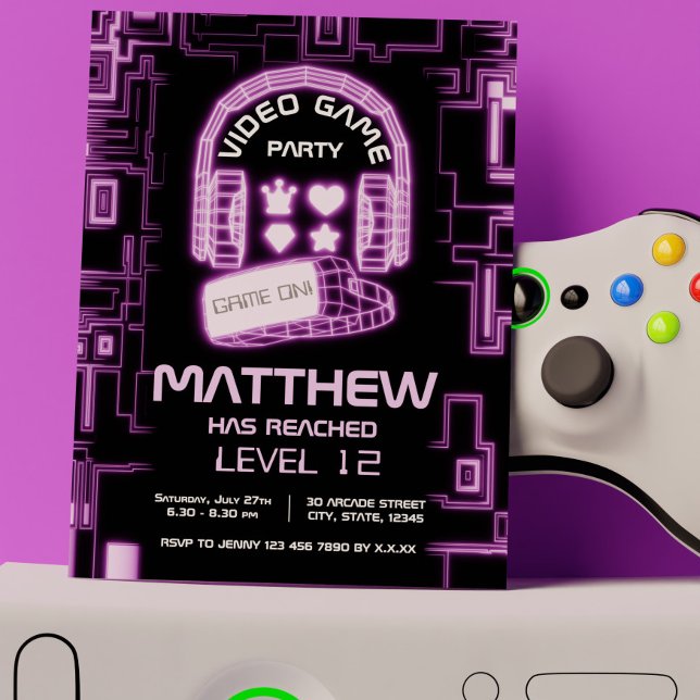 Convite Vídeo de Neon Virtual Reality Kids legal (Cool Neon Virtual Reality Kids Video Game Invitation)