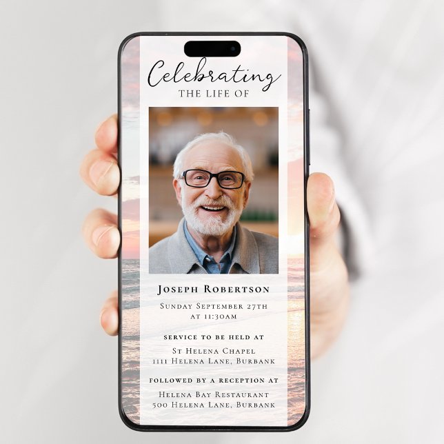 Convite Vídeo Digital Funeral de Fotografia Sunset Ocean (Criador carregado)