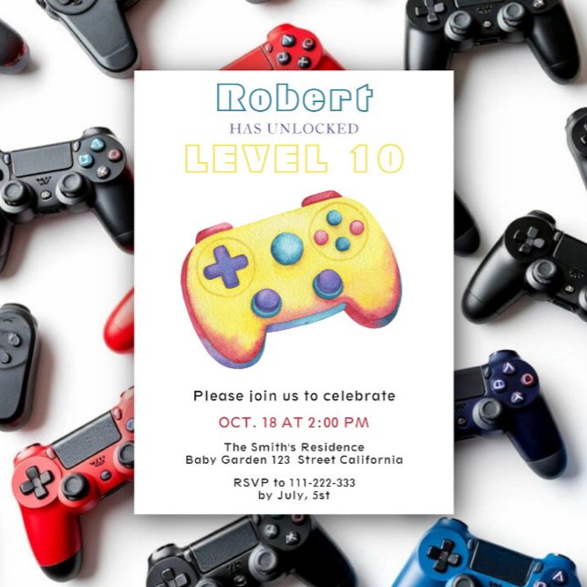 Convite Video Game Aniversário Infantil Aquarela (Criador carregado)