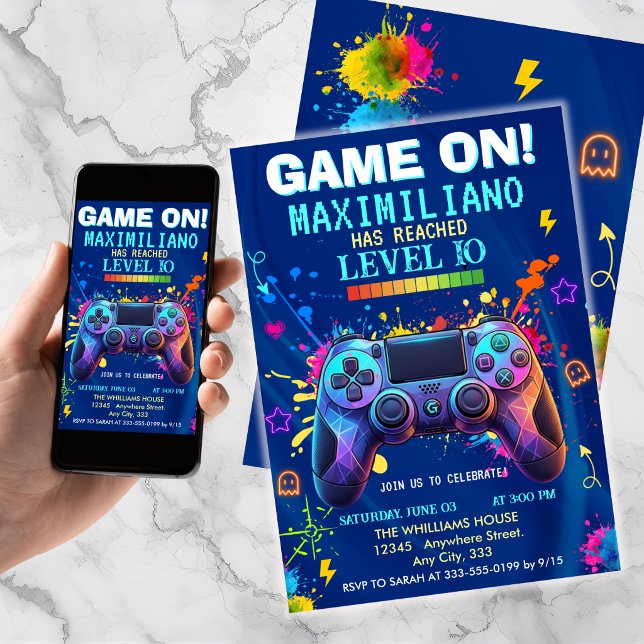Convite Video Game Birthday Invitation - Gamer Level up (Criador carregado)