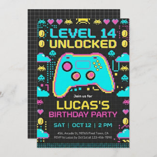 Convite =Video Game Birthday Invitation Pixel Gamer Party