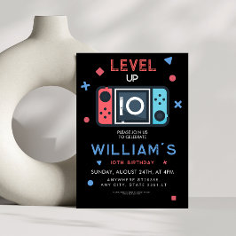 Convite Video game Level up 10th Birthday