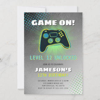 Convite Video Gamer Teen Birthday Party Invitation