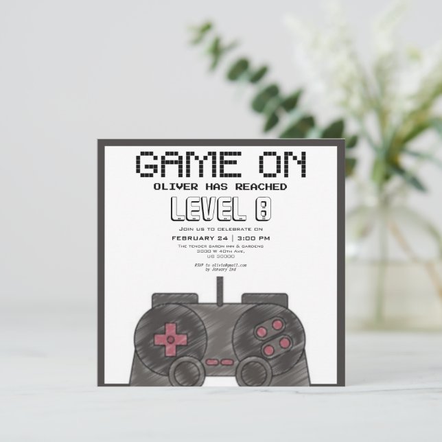 Convite video games de aniversário de fotos (Em pé/Frente)