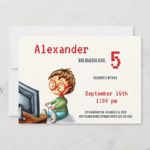 Convite Vídeo Jogo Nível Superior Garoto com Óculos Aniver