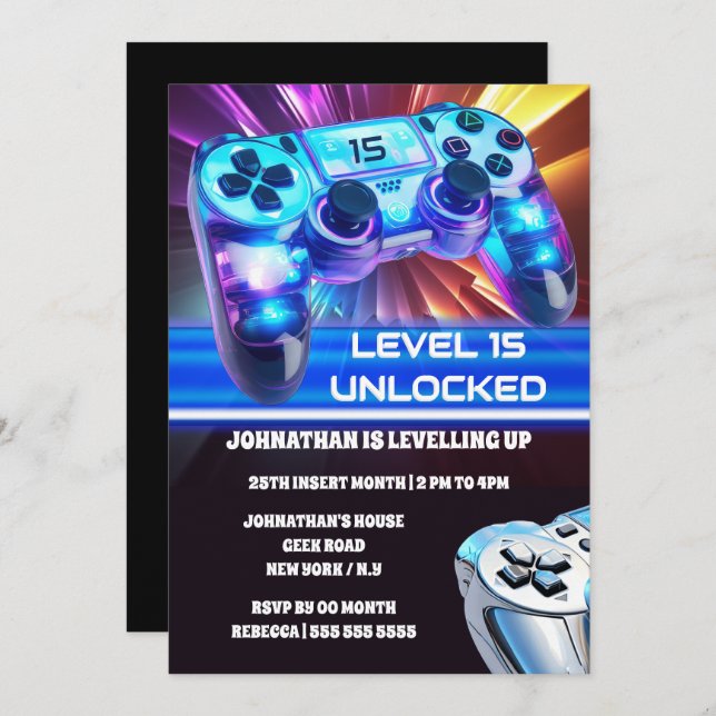 Convite Videos games de controlador de jogos em qualquer g (Frente/Verso)