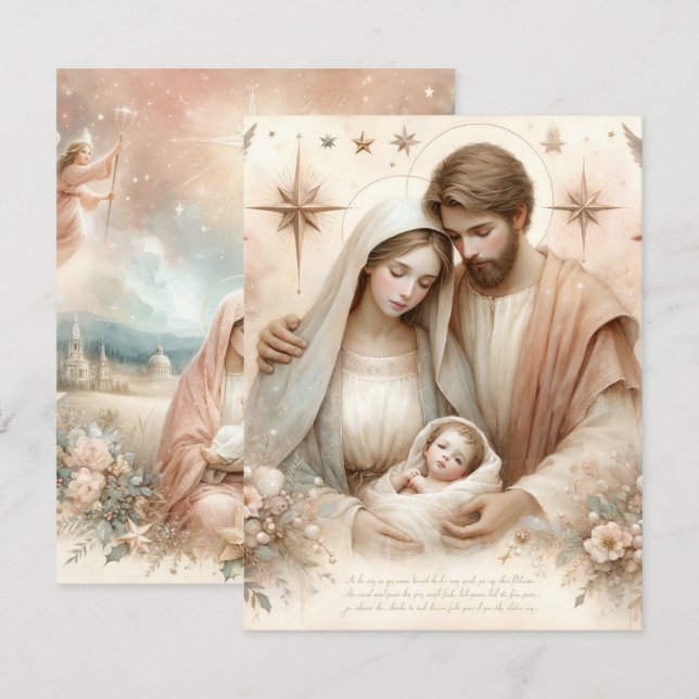 Convite Vidraça Floral Printable Watercolor Baby Jesus Car (Frente/Verso)