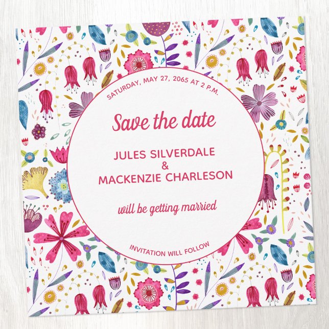 Convite Vidraça Selvagem Guardar Data (Wildflower watercolor Save the Date card)