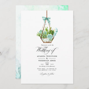Convite Vidro Aquarela Terrarium Suculents Casamento Invi