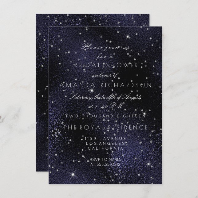 Convite Vidro Azul Marinho Estrelas de Prata Bachelorreia (Frente/Verso)