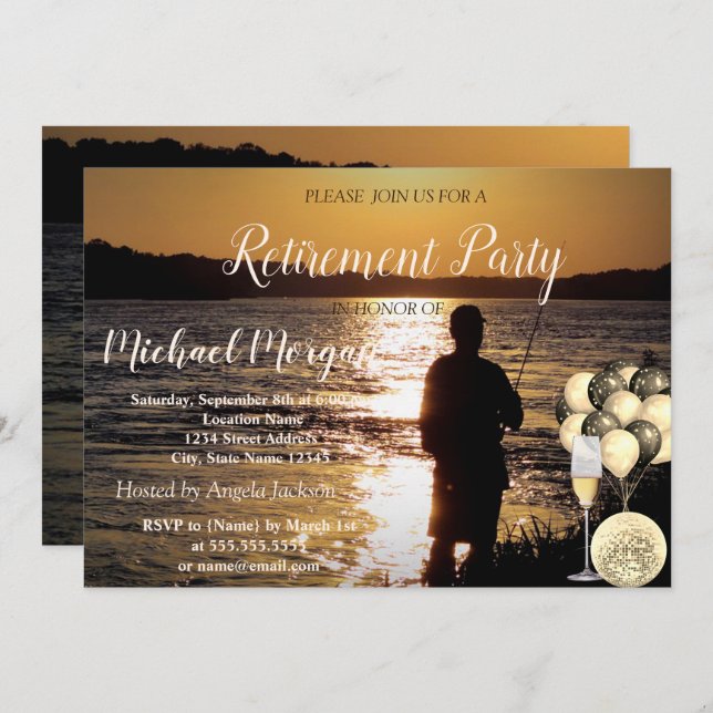 Convite Vidro,Balões,Pesca,Festa de Aposentação Sunset (Frente/Verso)