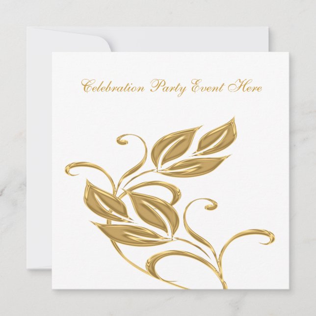 Convite Vidro Branco Dourado Elegante Todos os Acontecimen (Frente)
