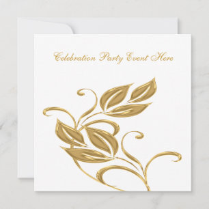 Convite Vidro Branco Dourado Elegante Todos os Acontecimen