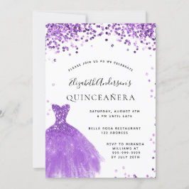Convite Vidro branco violeta de Quinceanera