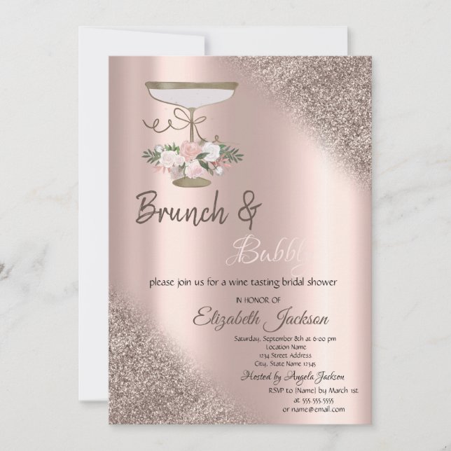 Convite Vidro, Brunch & Espumante com Bokeh em Glitter Dou (Frente)