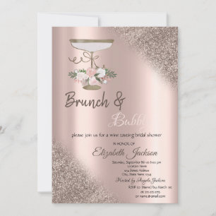 Convite Vidro, Brunch & Espumante com Bokeh em Glitter Dou