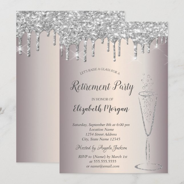 Convite Vidro Chic Vidro Prateado Glitter Diminuição (Frente/Verso)