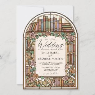 Convite Vidro Colorido Arco de Casamento com Livros de Bib