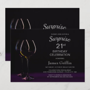 Convite Vidro de aniversário de 21 anos Surpresa Preto