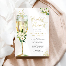 Convite Vidro de Champanhe Branco e Dourado Bridal Brunch
