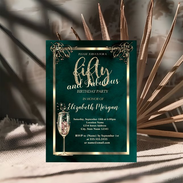 Convite Vidro de Champanhe de Fronteira de Luxo Verde 50º  (Criador carregado)