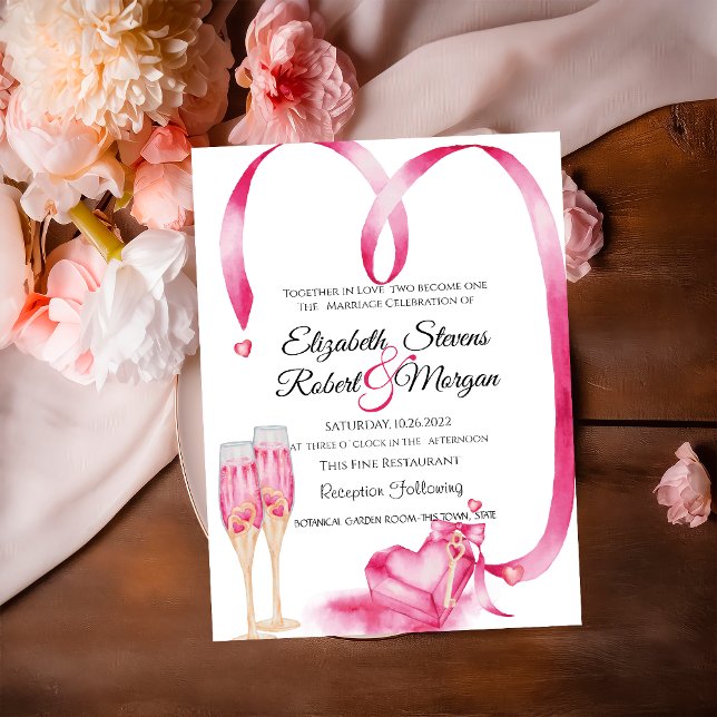Convite Vidro de Champanhe do Coração Vermelho Elegante (Criador carregado)