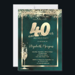 Convite Vidro de Champanhe Dourado Confetti aniversário de<br><div class="desc">Vidro de champanhe elegante e confete de ouro num fundo verde.</div>