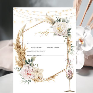 Convite Vidro de Champanhe Dourado Floral RSVP