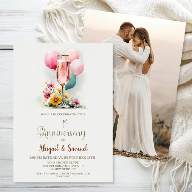 Convite Vidro de Champanhe Rosa 1rua Aniversário de Casame (Criador carregado)