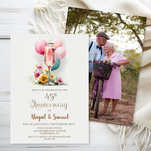 Convite Vidro de Champanhe Rosa, 45º Aniversário de Casame