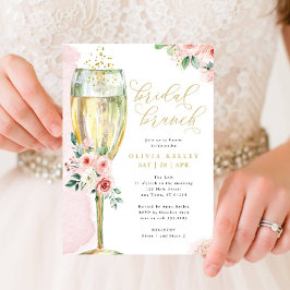 Convite Vidro de champanhe rosa e Dourado Bridal Brunch