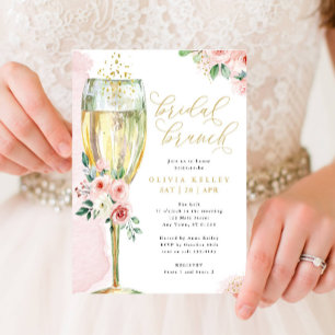 Convite Vidro de champanhe rosa e Dourado Bridal Brunch