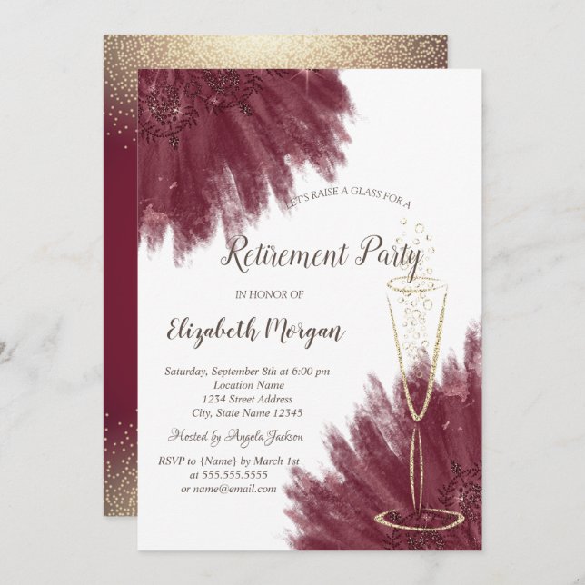 Convite Vidro de Confetti, na moda Dourado, Borgonha (Frente/Verso)